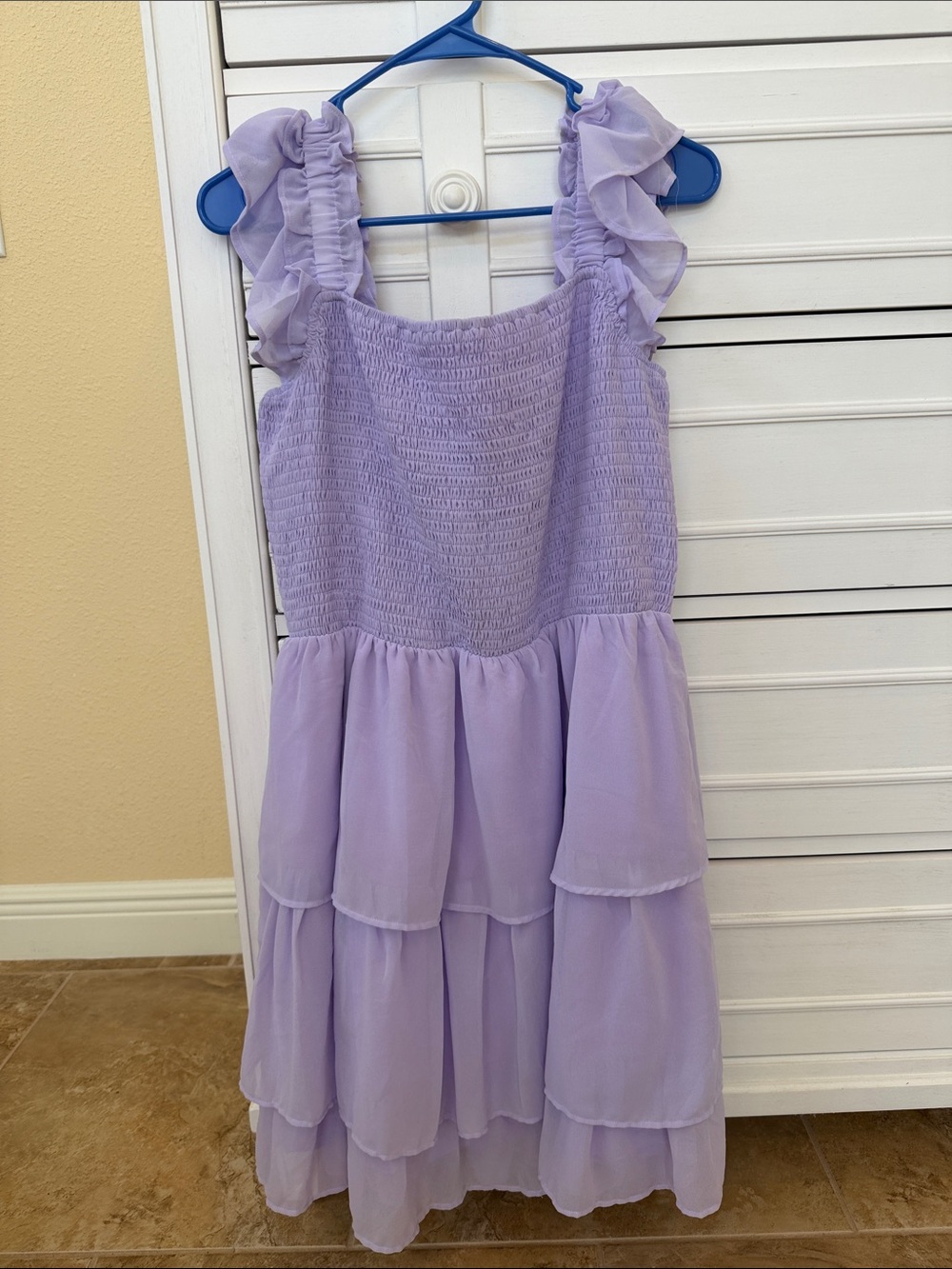 Byinns Sleeveless Ruffle Dress Smocked Bodice XXL Lined Tiered Hem Lavender